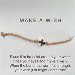 14k Gold Cross X KISS Charm Make A Wish Bracelet Tan Adjustable Band NWT